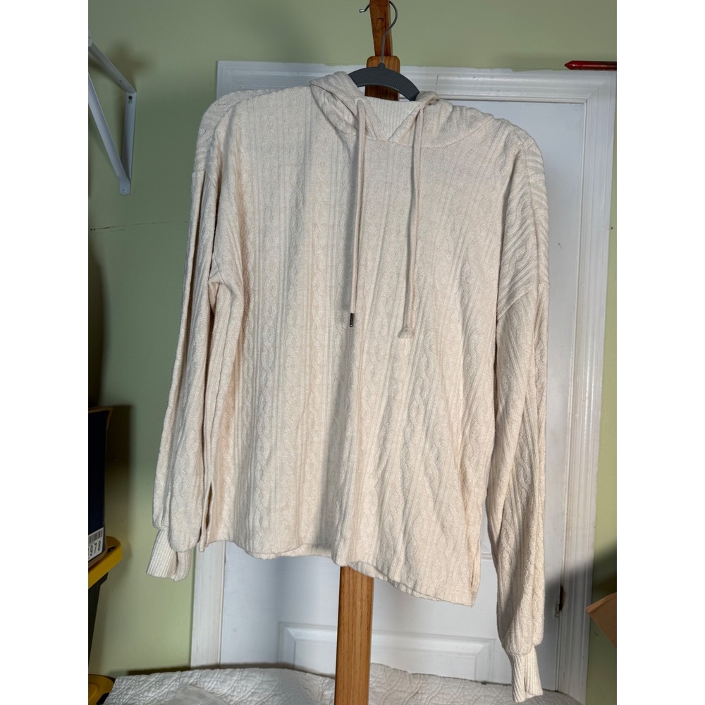 PJ Salvage Cream Cable Knit Hoodie Sweatshirt Beige Loungewear Small